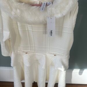Janie and Jack Cream Textured Dress with Faux Fur Collar